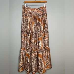 Free People Bronze Paisley Boho Maxi Skirt